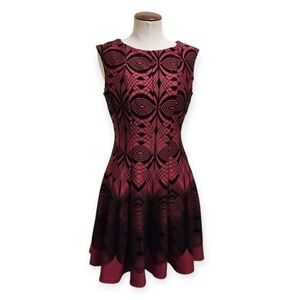 Gabby Skye Art Deco Burnout Velvet Fit & Flare Sleeveless Cocktail Dress Red 6